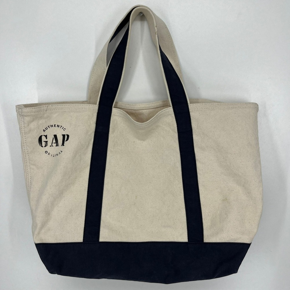 Gap Authentic Original Canvas Tote Bag Cream Navy Blue Casual Everyday Bag